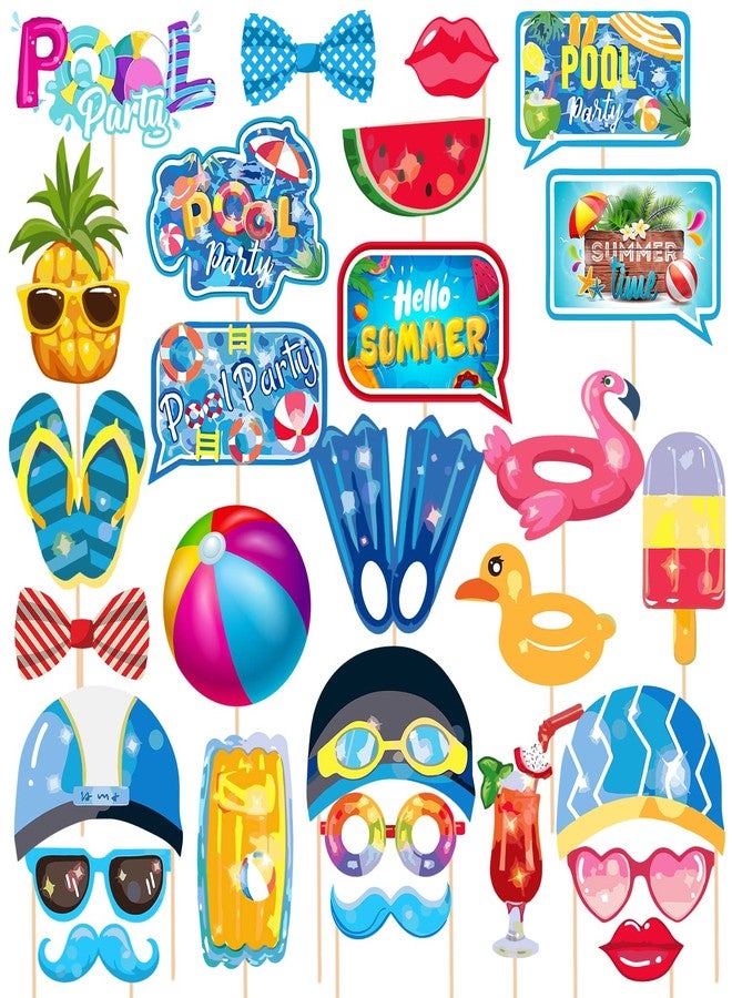 Zyozique PhotoBooth Props - Pool & Beach Party Favors for Baby Shower, Birthday, Hawaii Props Set of 28 - Image 1